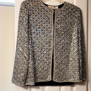 COPY - Classic Vintage silver sequin and white pearl jacket blouse by Lawrence …